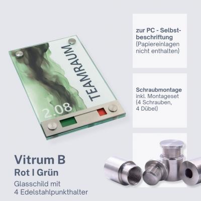 Tuerschild VITRUM Frei Belegt Rot Grün aus Glas 130 200 mm